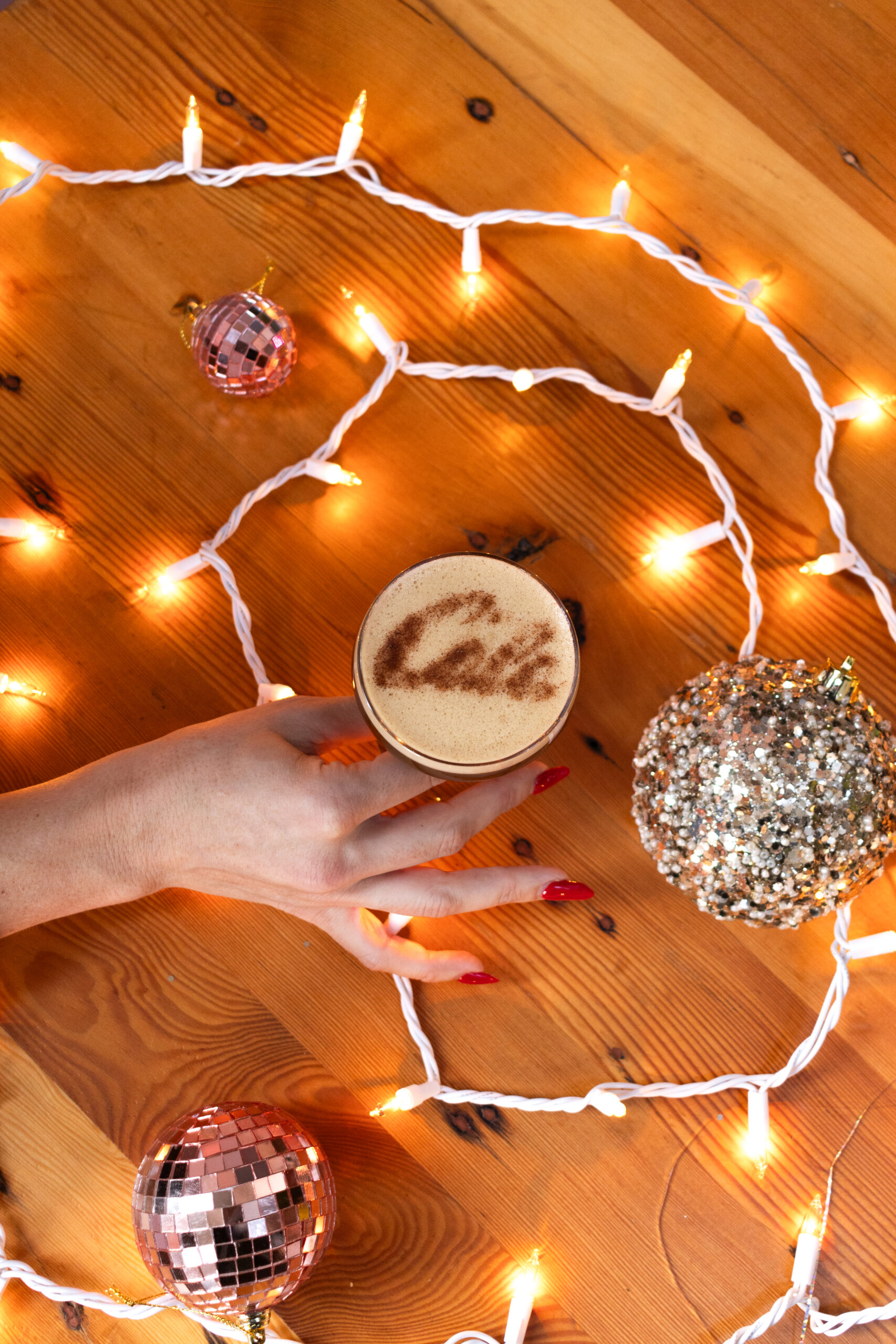 Holiday drink flat-lay photography